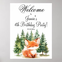 Whimsical Woodland Fox 4. Geburtstag Party Willkom