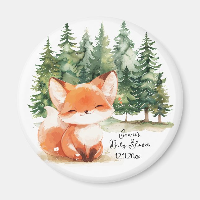 Whimsical Woodland Fox Baby Dusche Magnet (Vorne)