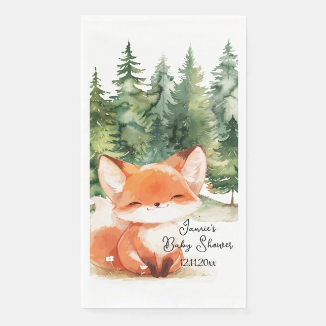 Whimsical Woodland Fox Baby Dusche Serviette (Vorderseite)