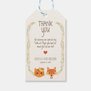 Whimsical Woodland Fox & Cat Wedding Geschenkanhänger