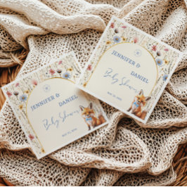 Whimsical Woodland Fox Dusty Blue Baby Dusche Serviette