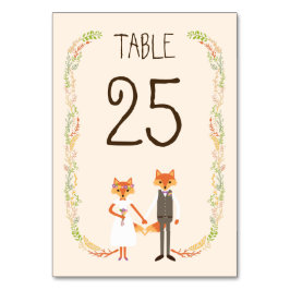 Whimsical Woodland Foxes Elfenbein Hochzeitstich T Tischnummer