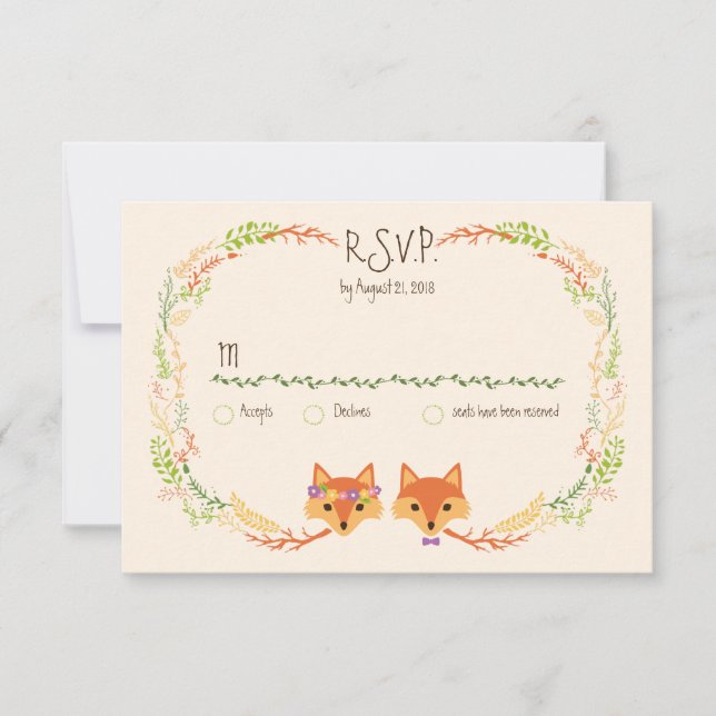 Whimsical Woodland Foxes Hochzeit Elfenbein UAWG RSVP Karte (Vorderseite)
