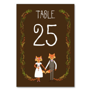 Whimsical Woodland Foxes Wedding Information Card Tischnummer