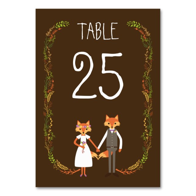 Whimsical Woodland Foxes Wedding Information Card Tischnummer (Vorderseite)