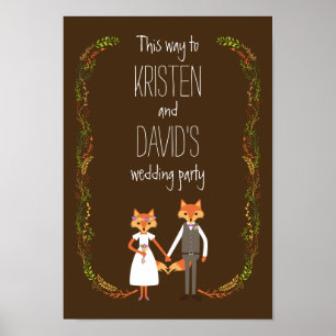 Whimsical Woodland Foxes Wedding Sign Poster
