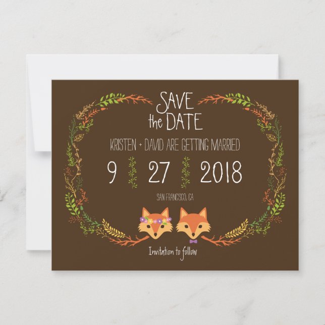 Whimsical Woodland Füchse Hochzeit Save the Date (Vorderseite)