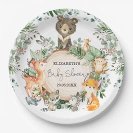 Whimsical Woodland Grünpflanzen Tiere Baby Dusche Pappteller