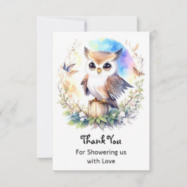 Whimsical Woodland Owl Girl Dusche Dankeskarte