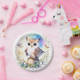 Whimsical Woodland Owl Girl Dusche Pappteller
