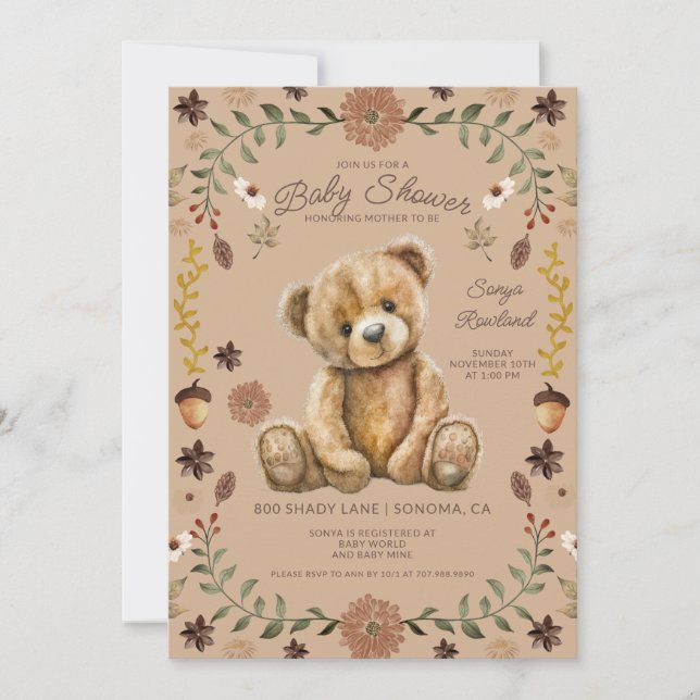 Whimsical Woodland Teddy Bear Baby Shower Einladung (Vorderseite)