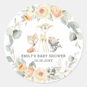 Whimsical Woodland Tiere Gelbe Flora Gefallen Runder Aufkleber