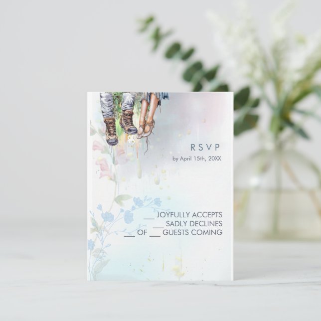 Whimsical Woodland Wildblume Meadow Script RSVP Karte (Stehend Vorderseite)