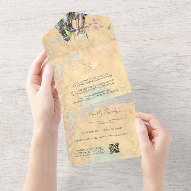 Whimsical Woodland Wildblume Meadow Wedding All In One Einladung (Abreißen)