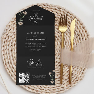 Whimsical Woodland Wildblumen QR Code Hochzeit All In One Einladung