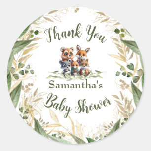 Whimsical Woodland Wonders: Babydusche Runder Aufkleber