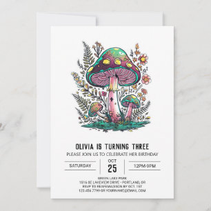 Whimsical Woods Digital Mushroom Geburtstag Einladung