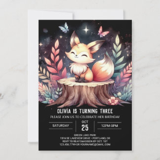 Whimsical Woods Fox Geburtstag Einladung