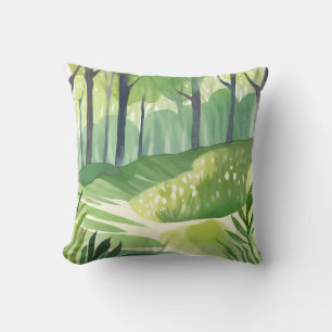 Whimsical Woods   Wald Wasserfarbenlandschaft Kissen
