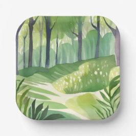 Whimsical Woods | Wald Wasserfarbenlandschaft Pappteller