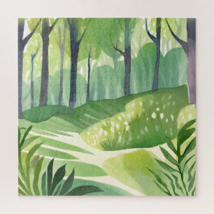 Whimsical Woods   Wald Wasserfarbenlandschaft Puzzle