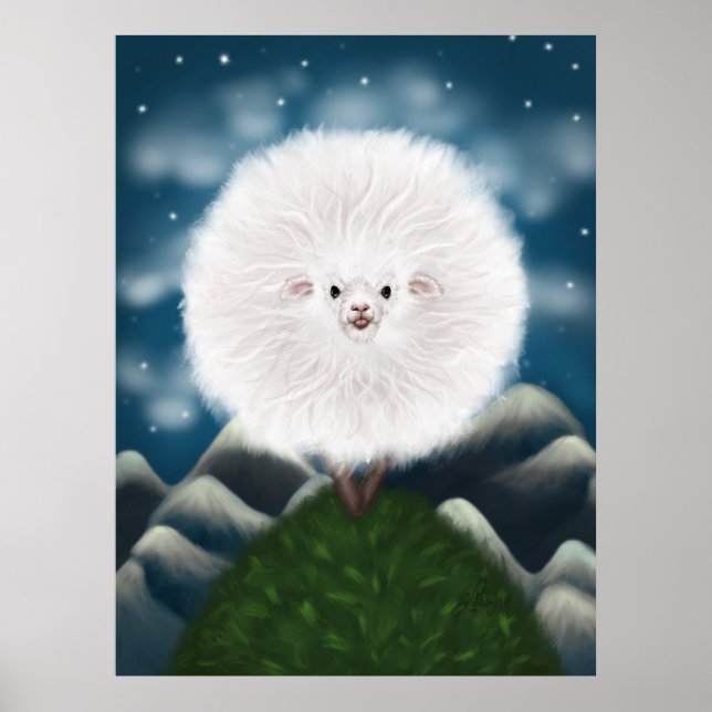 Whimsical Wooly: Alberne Super Fluffy Sheep auf de Poster (Vorne)