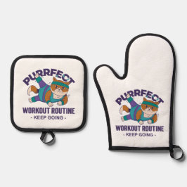 Whimsical Workout Cat Ofenhandschuh & Topflappen-Set