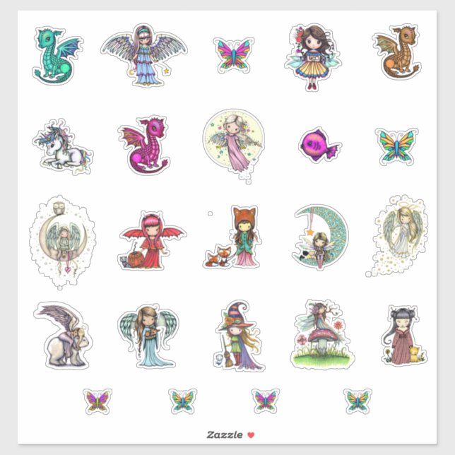 Whimsical World Characters Stickers Fantasy Art Aufkleber (Blatt)