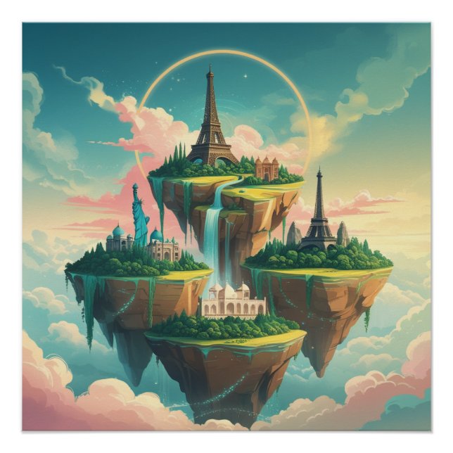 Whimsical World Wonders: Floating Cityscape Poster (Vorderseite)