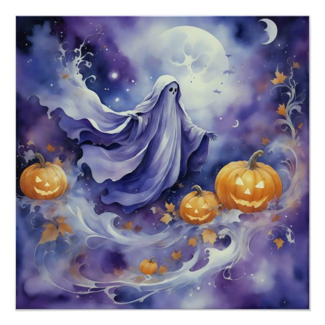 Whimsical Wraith: Der verzauberte Kürbispfad Poster (Vorderseite)