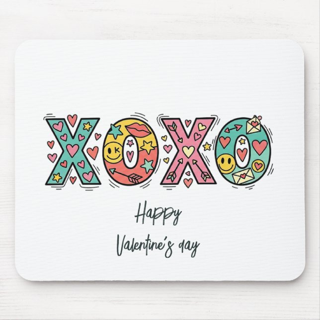 Whimsical "XOXO"Hearts Happy Valentine's Day  Mousepad (Vorne)