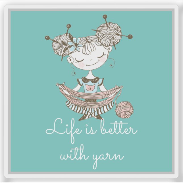 Whimsical Yarn Lover Girl Aufkleber (Vorderseite)