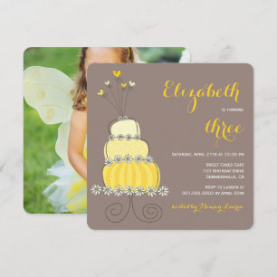 Whimsical Yellow Cake Girl Geburtstagsparty Einlad Einladung