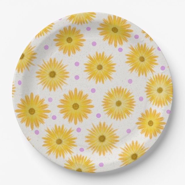 Whimsical Yellow Daisy Wildblume Dot Birthday Pappteller (Vorderseite)
