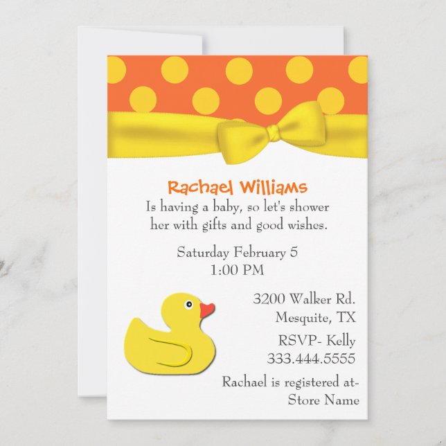 Whimsical Yellow Duck Baby Dusche Einladung (Vorderseite)