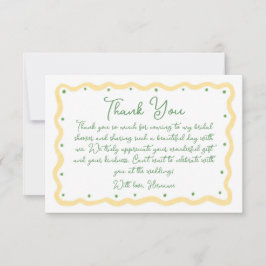 Whimsical Yellow Green Hand Painted Bridal Shower Dankeskarte