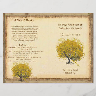Whimsical Yellow Heart Leaf Tree Hochzeitsprogramm