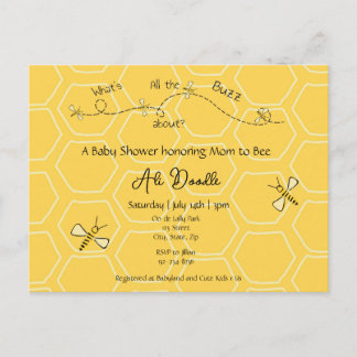 Whimsical Yellow Honey "Mommy to Bee" Baby shower Einladungspostkarte