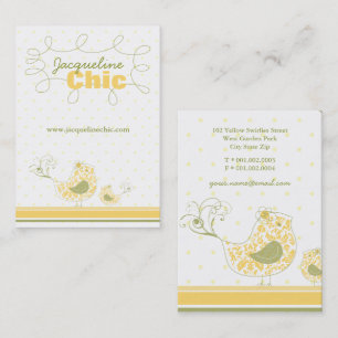 Whimsical Yellow Mommy und Baby Bird Damask Wirbel Visitenkarte