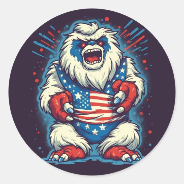 Whimsical Yeti Patriotic Sticker (Vorderseite)