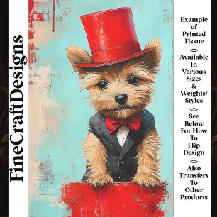 Whimsical Yorkie Hund, rote Fliege AT2 Decoupage Seidenpapier