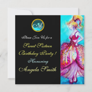 WHIMSICAL YOUNG MIRL SWEET 16 PARTY GEM MONOGRAM EINLADUNG