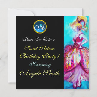 WHIMSICAL YOUNG MIRL SWEET 16 PARTY GEM MONOGRAM EINLADUNG
