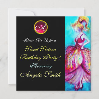 WHIMSICAL YOUNG MIRL SWEET 16 PARTY GEM MONOGRAM EINLADUNG