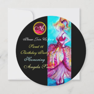 WHIMSICAL YOUNG MIRL SWEET 16 PARTY GEM MONOGRAM EINLADUNG