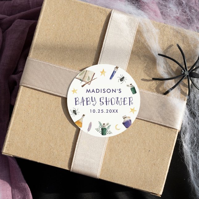 Whimsical Zaubertränke Halloween Babydusche Runder Aufkleber (Von Creator hochgeladen)