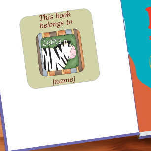 Whimsical Zebra Dieses Buch gehört zum Buchzeichen Quadratischer Aufkleber