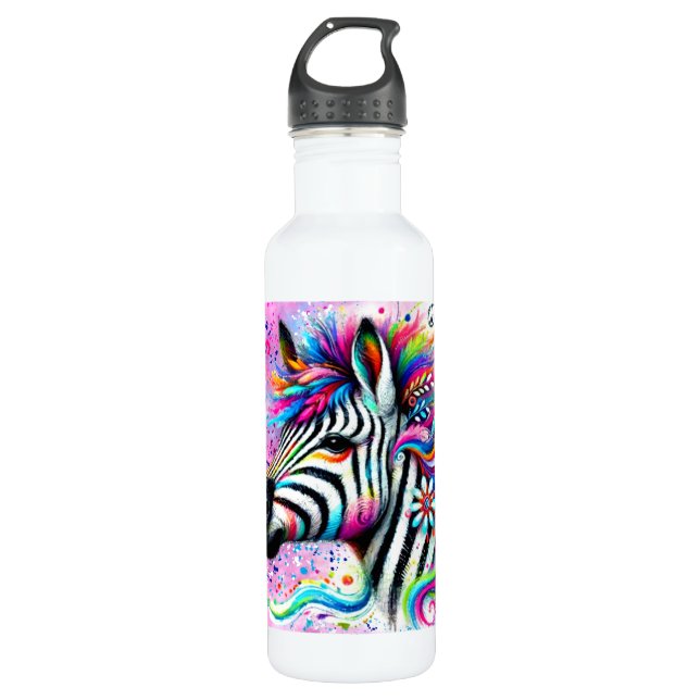 Whimsical Zebra Floral Pink Aquamarin grüne Daisy Edelstahlflasche (Vorderseite)