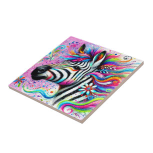 Whimsical Zebra Floral Pink Aquamarin grüne Daisy Fliese