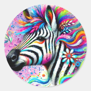 Whimsical Zebra Floral Pink Aquamarin grüne Daisy Runder Aufkleber